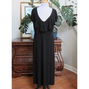 & HARMONY Black Ruffle Collar V-neck Sleeveless Midi Dress Size 2X